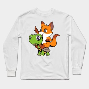 Cartoon - cute fox sitting on turtle Long Sleeve T-Shirt